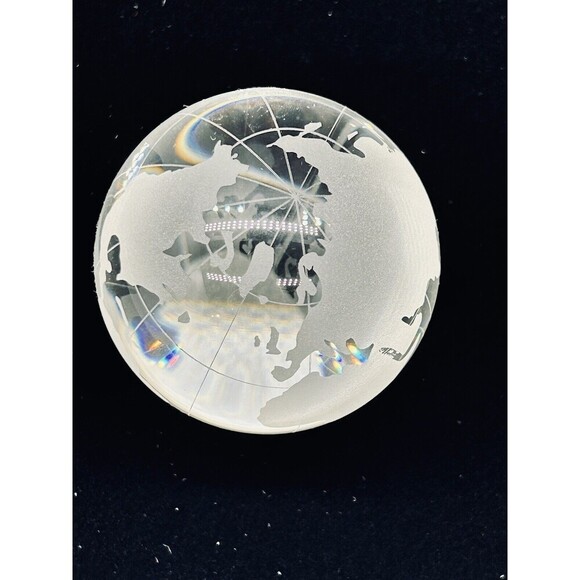 World Globe Earth Orb Crystal Glass Clear Frosted Paperweight GARBIN4 - Picture 2 of 6